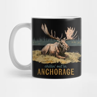 Chillin' Out in Anchorage, Alaska Moose Art Souvenir Mug